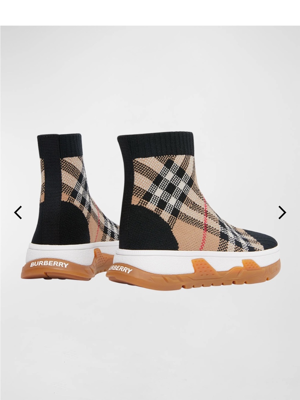 Burberry Plaid Sock-Style Ankle Sneakers - Black/Tan/Gum - Picture 10 of 11